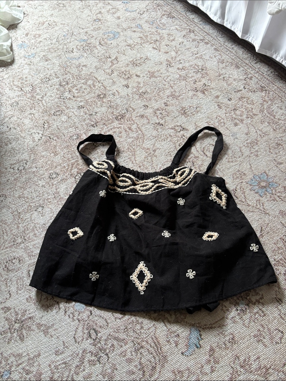 Zara Black Embroidered Cropped Camisole with Cream Detailing